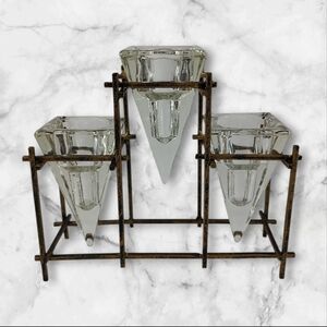 Vintage 90s Industrial Glass Metal Candleholder Plant Propegation Station